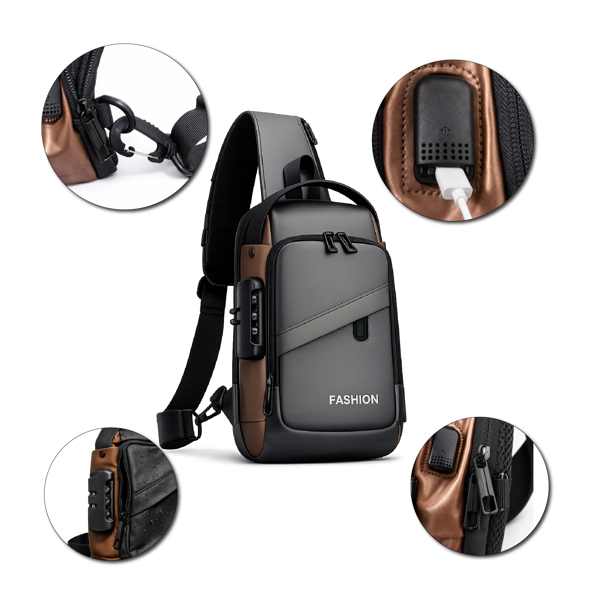 Vista 3 de Bolso Mini USB Cargador Hombre Antirrobo - COLOR: NEGRO